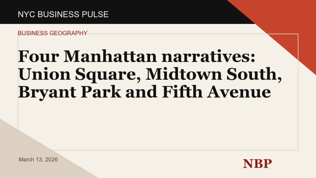 Four Manhattan narratives: Union Square, Midtown South, Bryant Park and Fifth Avenue